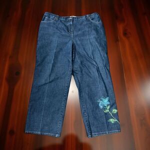 Plus Size Napa Valley Wide Leg Embroidered Leg Pull On Jeans Size 22W #30